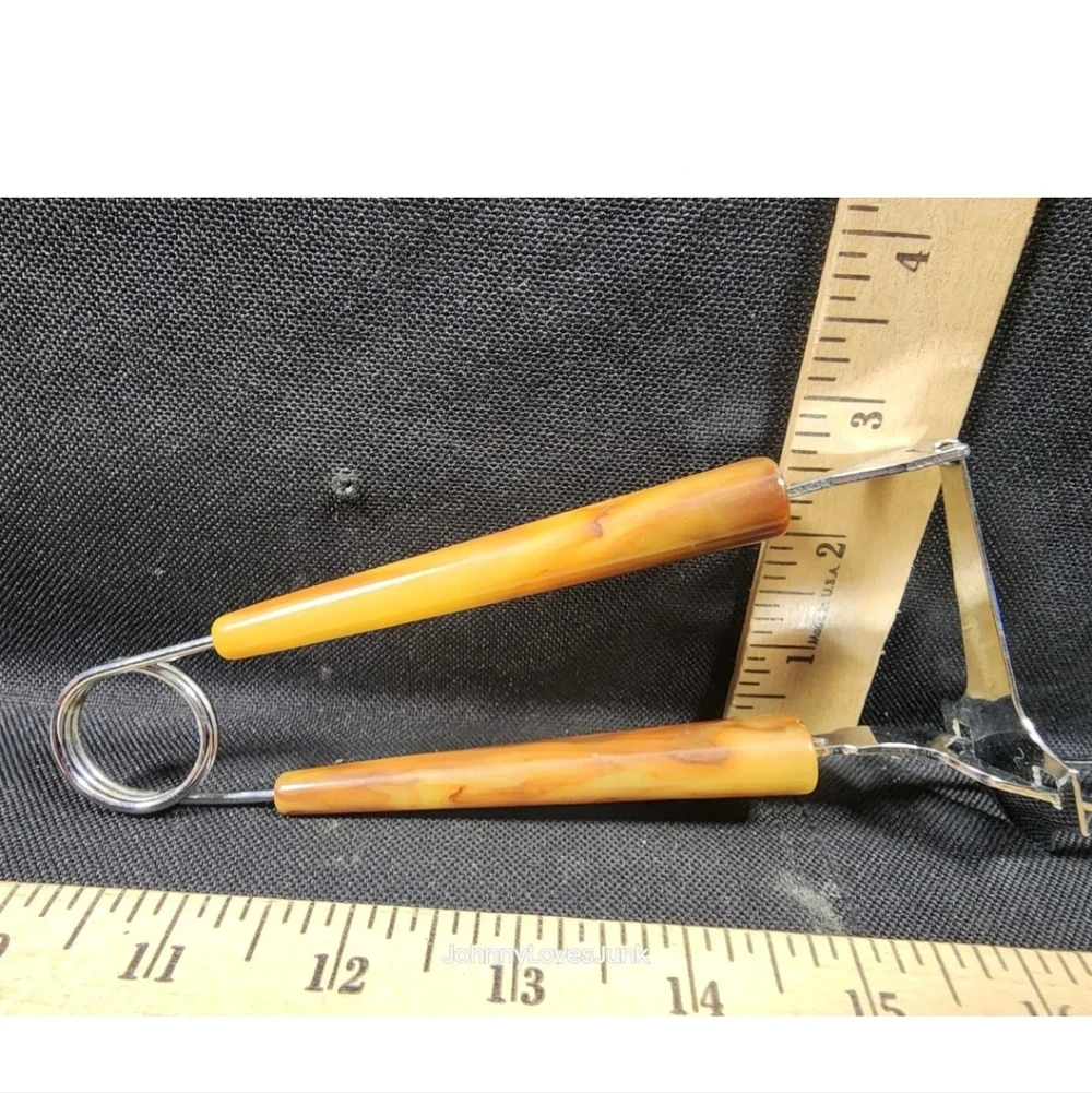 Vintage Carving Butterscotch Bakelite Handle Steel Meat Fork Server